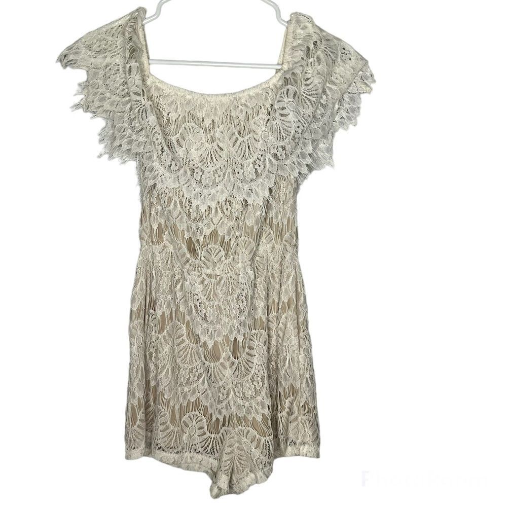 New! Rue21 Ivory White Lace Off Shoulder Romper Shorts Women SZ Small